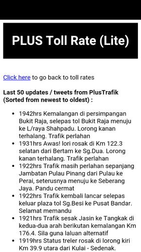 PLUS Highway Status & Rate